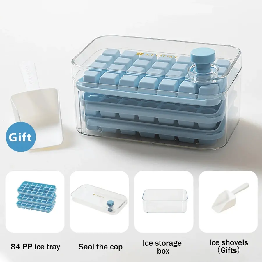84 Mesh 3-Pack Ice Tray With Lid, Box, And Shovel - PP New Material, Stackable, Leak Proof, Easy To Release Design, Perfectly Formed Ice For Cocktails, Juices, And More Utensils