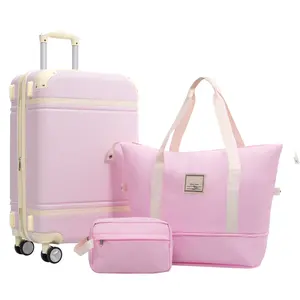 Hardshell Luggage Sets with Bags Lightweight Suitcase Double Spinner Wheels with TSA Lock ,Single Vintage Luggage 24 IN,Light Pink