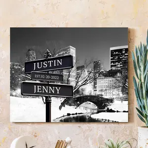 Couple's Name and Date on Street Sign,New York City Manhattan Central Park personalized Canvas Prints Love Gift for Anniversary,Wedding,Birthday and Holidays