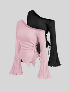 Women's Solid Color Tee, Casual Long Sleeve T-shirt for Fall & Winter, Women's Clothing for Daily Wear