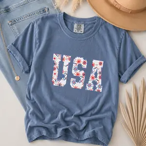 USA, Floral, Flowers, America, Patriotic, Summer, 4th of July, Independence Day Shirt, Women's Comfort Color Tee, Tshirt - Printfamily