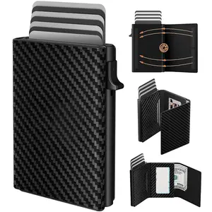 Men's Wallet, Multifunctional Smart Pop-Up RFID Blocking Credit Card Holder, Minimalist Front Pocket Design, Money Clip, Carbon Fiber Pattern Purse, Large Capacity Card Clip, With ID Window Card Slots & Cash, Pocket Wallet, Gifts For Men