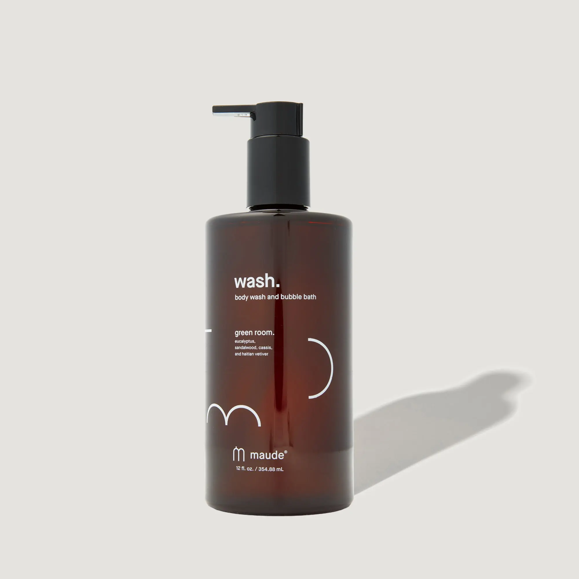 maude Wash Green Room - pH Balanced Moisturizing Body Wash + Bubble Bath with Smoothing Niacinamide + Aloe - Relaxing Self Care Gifts - Sandalwood + Eucalyptus Scented (12 oz)