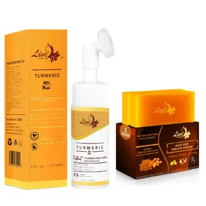 Turmeric Cleansing Wash 2 -Piece Set: Turmeric Tablet, Cleansing Mousse & Soap | 3-in-1 Facial Skincare turmeric soap bar key to glowing skin Foaming Cleanser