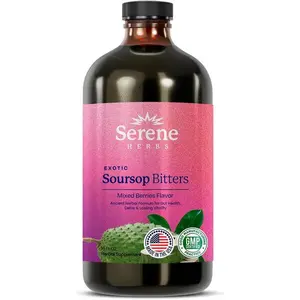 Serene Herbs Soursop Bitters Liquid with Soursop Leaves for Gut Cleanse, Detox & Immune Boost with Black Seed, Moringa, Irish Moss, Ashwaganda, Turmeric, 16 fl oz (16 Fl Oz (Pack of 1), Mixed Berry)