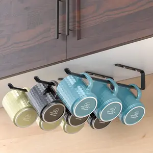 Mug Holder, 3 Pack Metal Sturdy Mug Tree Coffee Bar Accessories, Hanging Coffee Cup Hooks Under Cabinet, Display Mug Hanger Mug Rack Under Shelf for Kitchen Organizers and Storage, Black