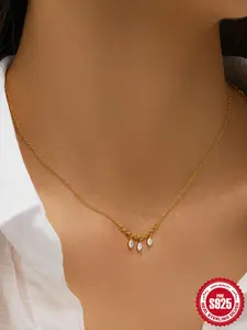 925 Sterling Silver Women's Elegant Artificial Zircon Decor Necklace, Exquisite Trendy Pendant Necklace, Fashionable Jewelry for Women As Gift, Valentine's Day, Gift