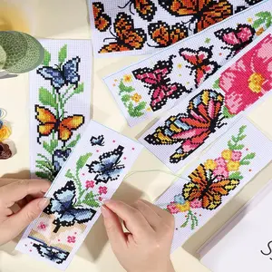 6-Piece Floral Butterfly Cross Stitch Bookmark Kit, Beginner-Friendly Embroidery Sewing Set, Includes Fabric, Threads, Tools, Instructions