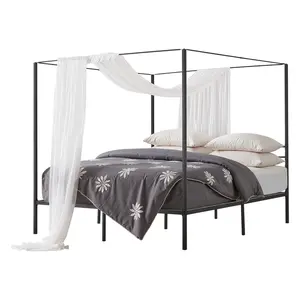 VEVOR King Size Canopy Bed Frame, Metal Canopy Bed with Four Posters Design, Heavy Duty Steel Slats Support, Underbed Storage Space, No Box Spring Needed, Easy Assembly, Black