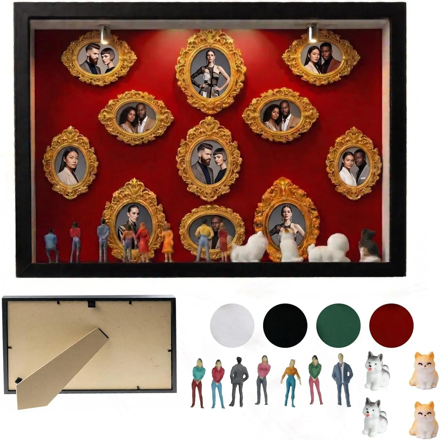 All-in-One DIY Silhouette Shadow Box Frame,Mini Gold Frames, Figurines & Gold Miniature Museum |   Create Custom Memory Collage for Valentine’s Day |   Home Decor Gift Set with 11 Pieces (E Style)