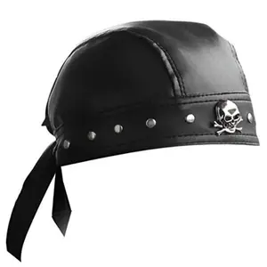 Old Charm Leather Bandana Biker Doo Do Rag Headwrap Studded Cap Capsmith Du Black