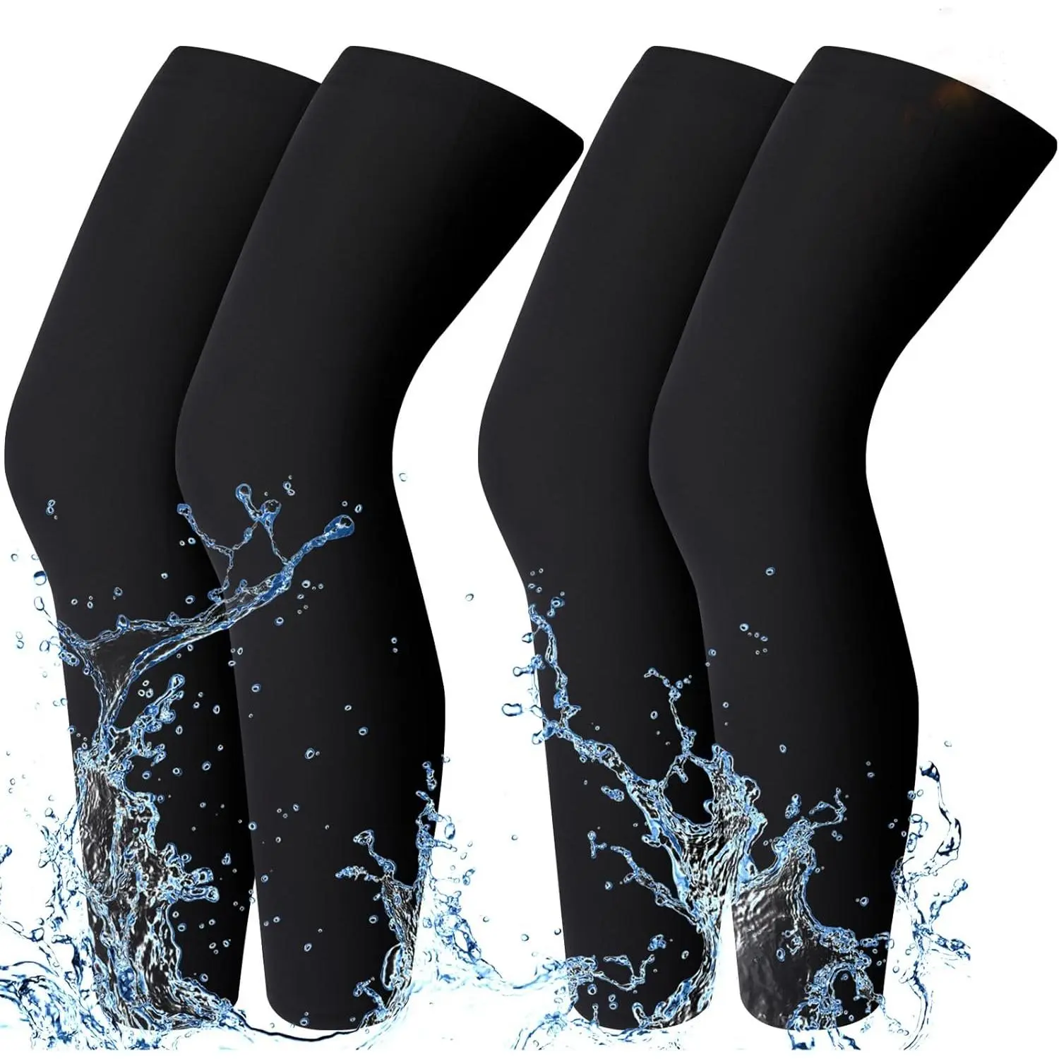 2 Pairs Unisex Thermal Leg Sleeves, Waterproof & Fleece-Lined Athletic Compression Gear for Football, Walking, and Winter Running, Cycling, Long Knee Sleeve, Compression Stockings
