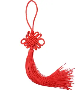 10pcs 8.5 Inch Handmade Silky Floss Chinese Tassel with Satin Silk Made Chinese Knots for Door and Car Handing Decoration, DIY Craft