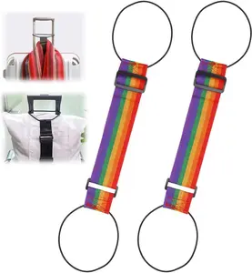 Multi Use Strong Adjustable Luggage Connector Straps for Suitcases, 2026 New Flexible Elastic Fastening Belt for Luggage Strap, Add a Bag Luggage Connector Straps, Easy to Travel (2PC Colorful and Black)