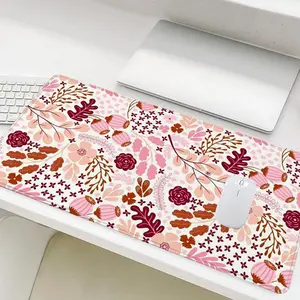 Botanical Pattern Mouse Pad, Rectangle Gaming Mouse Pad, Non-Slip Rubber Base Stitched Edge Desk Pad, Keyboard Mat for Home Office Game Room Desk, Desk Accessories, Girly Office Supplies