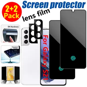 [2+2 Pack] Tempered Glass Privacy Screen Protector for Samsung Galaxy S21 6.2 inch, Anti-Spy,Support Fingerprint ID Friendly, Scratch Resistant Suitable,Case Friendly With Camera Lens Protector