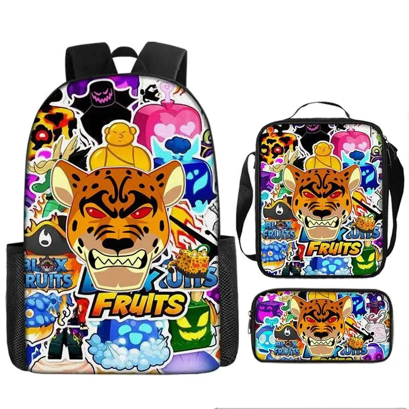 Magical Fruit Warrior Squad Student Backpack Set | 3Pcs School Bag Insulated Lunch Box Pencil Case | Back to School Present
