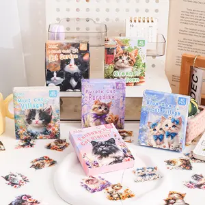 240 sheets of 6 cute cat sticker designs, waterproof PET material, easy-to-tear die-cut stickers for DIY scrapbooking decorations Fun