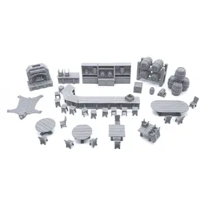 Tavern Bar Furniture Set - Endertoys Terrain 3D Printed Tabletop Gaming Paintable Scenery Dungeons and Dragons Warhammer 40k Interior Decoration Accessories Home Decor Accessory Landscape Ornaments