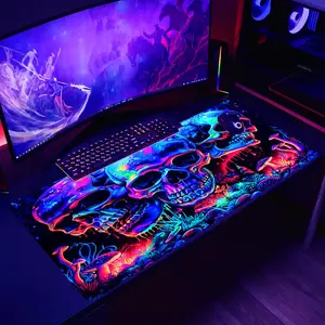 Skull Print Fluorescent Extended Mouse Pad, 1 Count Rectangle Non-slip Gaming Mouse Pad, Office Desk Keyboard Pad for Home Office Desk