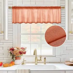 Burnt Orange Sheer Valance Linen Textured Look Half Window Curtain, Farmhouse Small Drape for Kitchen Cafe Living Room Rod Pocket Fall Home Decor Valance 1 Panel, 60" W x 18" L