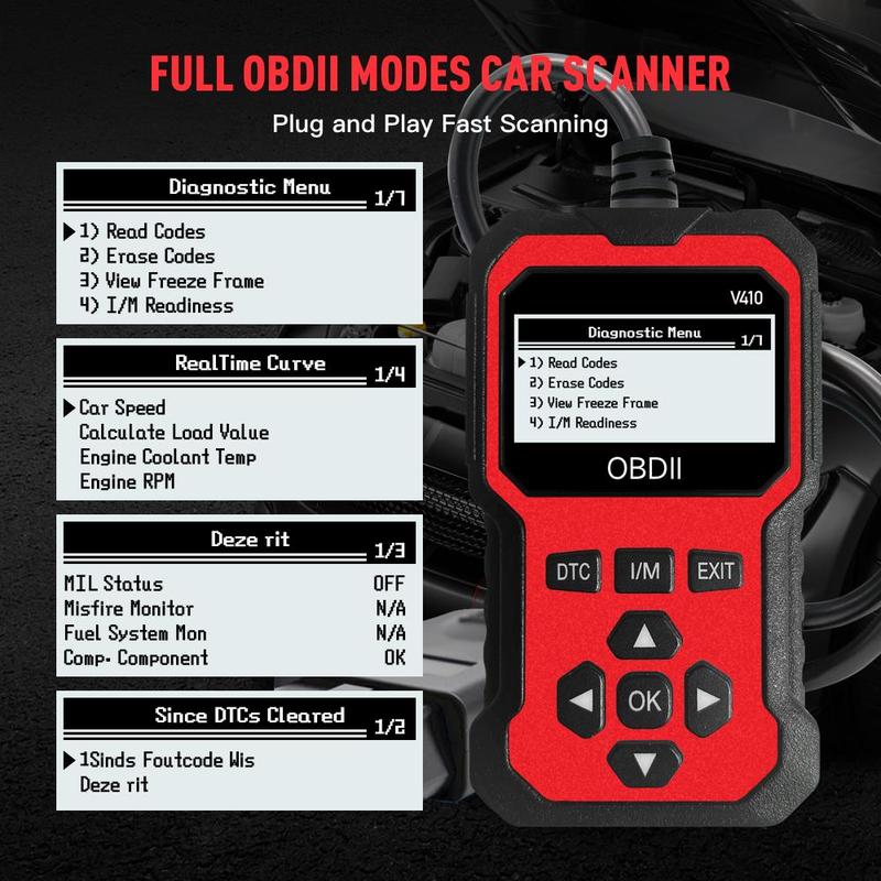 OBD2 Scanner V410 Instant Fault Code Reader & Voltage Check OBDII/CAN Full System Diagnosis 10 Second Analysis Car Diagnostic Tool Automotive Tester