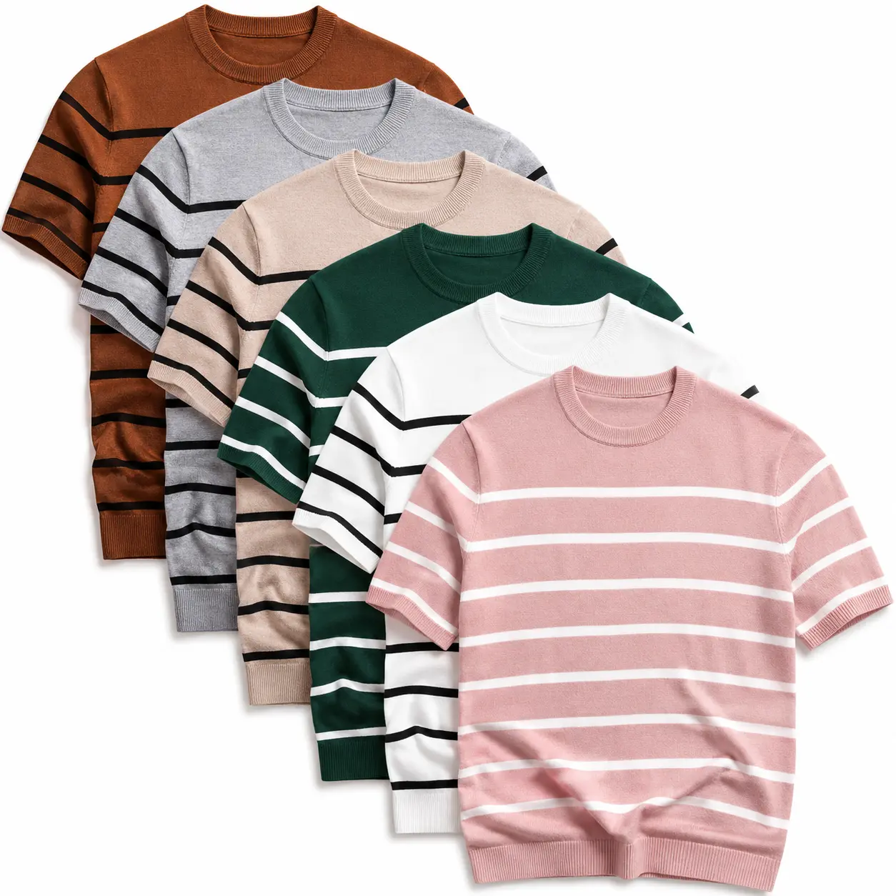 2026 #SummerVibes New Spring and Autumn Comfortable Street Daily Indoor Sports Stripes Simple Style Men's and Women's Casual Pullover Short Sleeve Knitted Sweater,summerwins