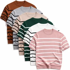 2026 #SummerVibes New Spring and Autumn Comfortable Street Daily Indoor Sports Stripes Simple Style Men's and Women's Casual Pullover Short Sleeve Knitted Sweater,summerwins