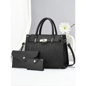 Women's Fashionable Crocodile Embossed Handbag & Coin Purse Set, Casual Versatile Large Capacity Shoulder Bag Set, Trendy All-match Bag Set for Daily Use