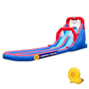 Sunny & Fun Dual Splash Racing Inflatable Water Slide Park with Climbing Wall & Splash Pool Durable Nylon Construction Easy to Assemble & Deflate Perfect for Backyard Fun