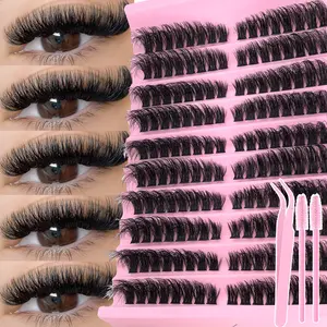 160PCS Cluster Eyelashes Kit, 80D Lash Extension with Tweezers and Brush, Extra Thick Fluffy Natural Style, C Curl Volume Eyelash Clusters, 8-16mm Mixed Lengths, Wispy Individual Lashes Suitable for Cosplay, Daily, Wedding, Party, Eyelash Extensions