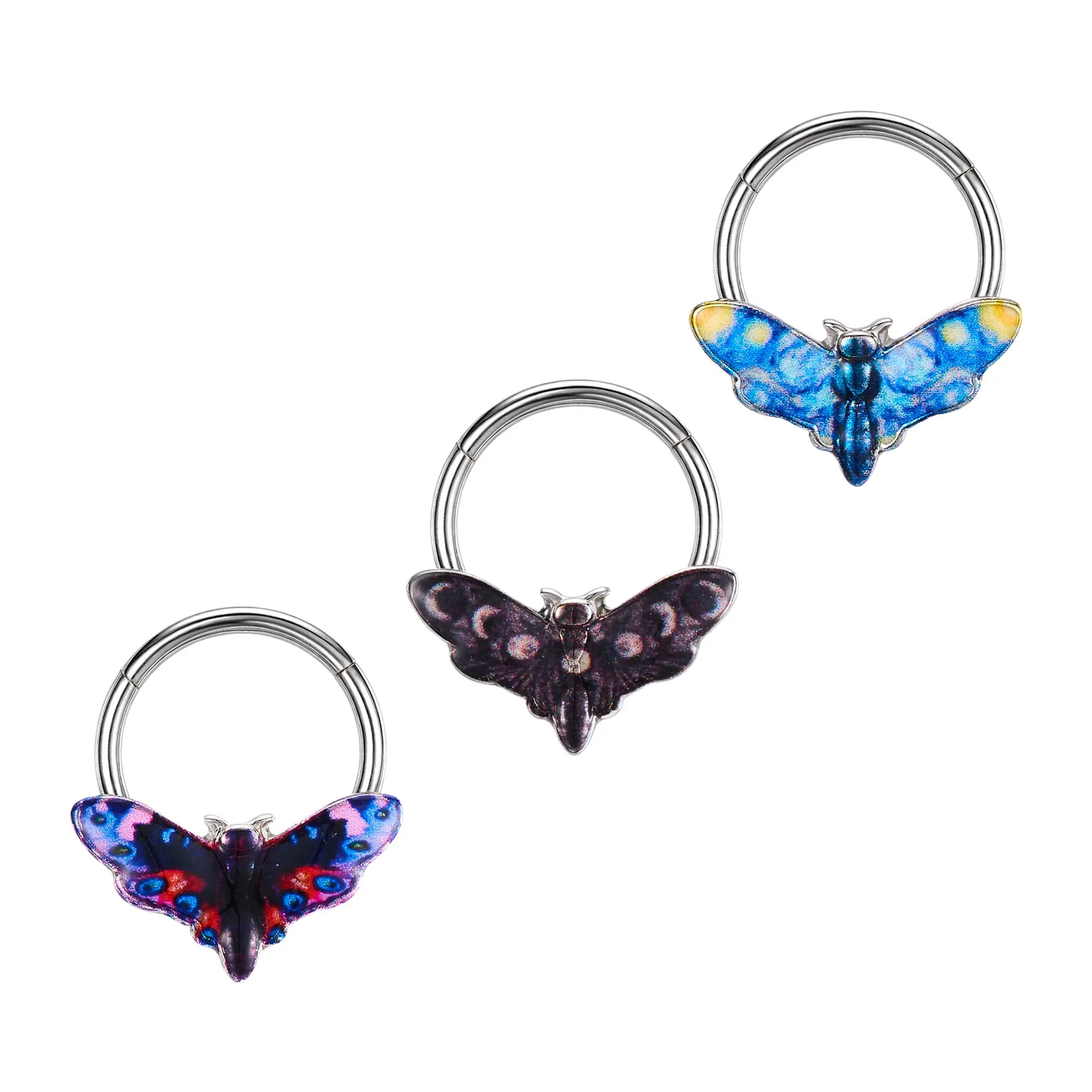 OUFER Colorful Moth 16G Hinged Segment Septum Ring