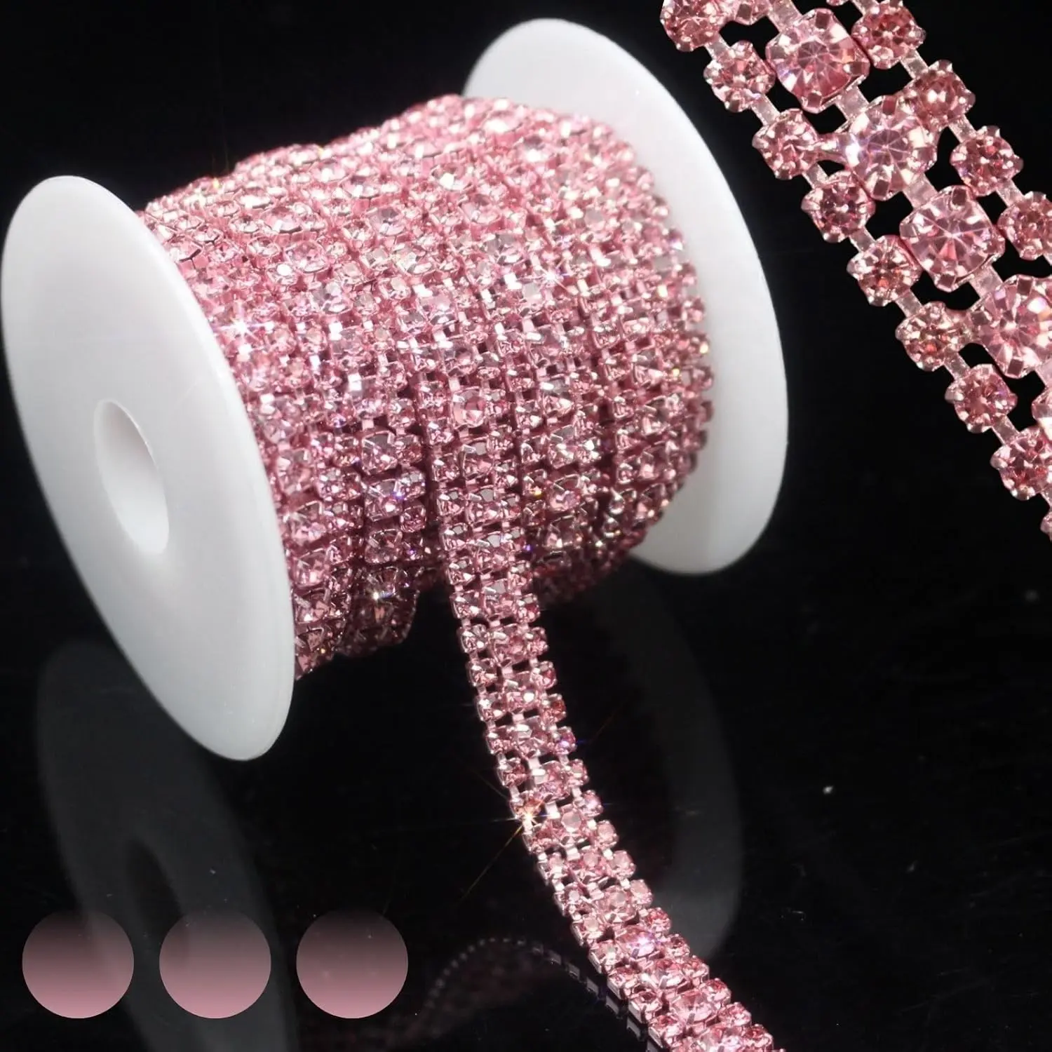 3 Yards 3 Rows Light Rose Pink Rhinestone Chain Bling Crystal Trips Diamond Applique Silver Fringe Trim for Crafts Dress Applique Clothing Sewing Embellishments