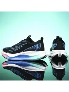 1 Pair Gradient Carbon Plate Running Shoes, Athletic Running Shoes, Breathable & Non-slip, Shock-absorbing & Rebound, Gradient Mesh Upper, Elastic Outsole, 3D Non-slip Texture, For Runners' Daily Training & Casual Streetwear
