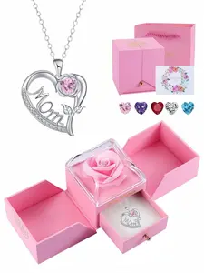 Tender Heart Rose Seal | Fashion High-End Heart-shaped MOM Rose Engraved Necklace with Preserved Rose Gift Box, Jewelry Present, Perfect All-Occasion Gift, Ideal for Wife, Valentine's Day & Mother's Day