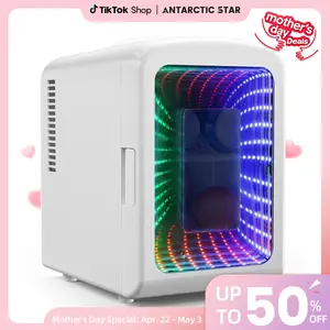Summervibes[Limited Stock] Antarctic Star Mini Compact Refrigerator with Gaming Light, 4L Capacity/6 Cans Portable Mini Fridge, for Bedroom,Car,Office and Dorm, Small Cooler for Cosmetics, Beverage and Food, White