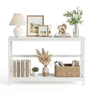 Narrow Entryway Table ,With X Brace Stability, 200 LB Capacity Waterproof Wood Top, Open Bottom Shelf For Storage Bins, Slim Console For Small Space Living And Hallway Decor