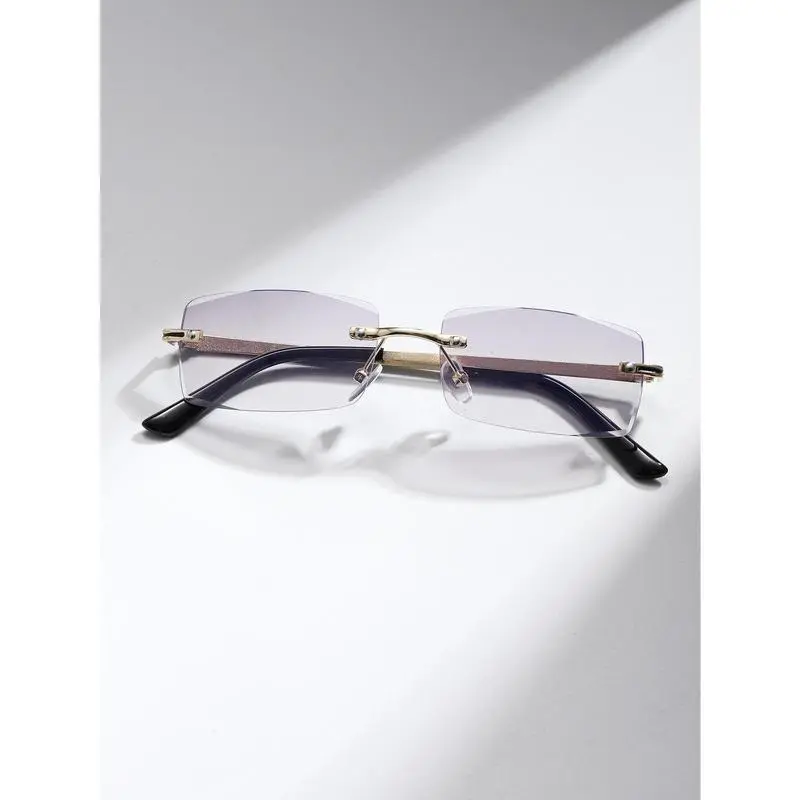 Unisex Square Semi-Rimless Lightweight Eyeglasses with Blue Light Blocking Lenses, Anti-Eyestrain Eyewear for Daily Work Use, Rimless Non-Prescription Glasses