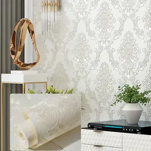 A roll of self-adhesive European-style embossed 3D patterned decorative wallpaper, ready to peel and stick, easy to cut and install, suitable for bedrooms, living rooms, TV backgrounds, and studies.
