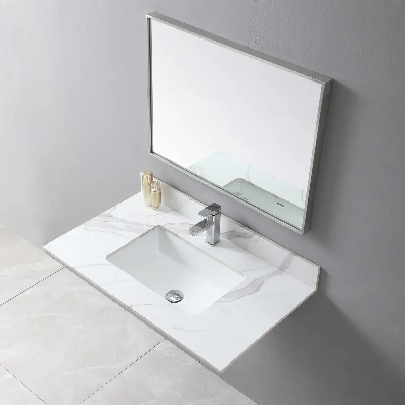 Montary High-End Sintered Stone Bathroom Vanity Top (37.01x22.01x0.59 in/37x22x0.59 inch, 61.51 lbs) - Classic Cara Gold Style, with Rectangle Undermount Ceramic Sink, Backsplash, Single Faucet Pre-Drilled Hole, Easy Installation