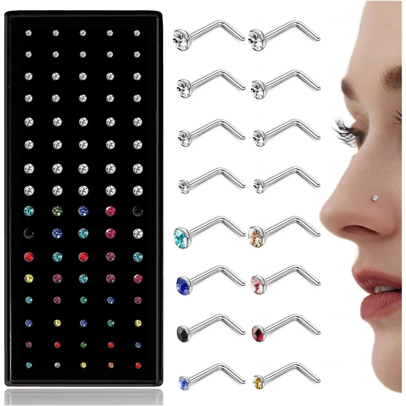 80Pcs 20G L shaped（white&multicolor）