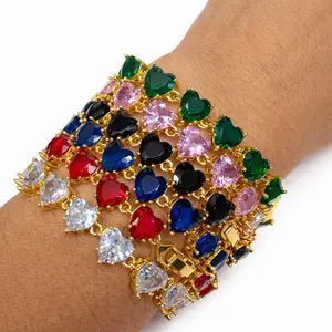Maite Jewelry Bracelet CORAZON REAL with Multicolor Heart-Shaped Stones and Gold-Tone Setting