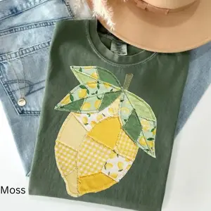 (Printe) Comfort Colors Faux Quilted Patchwork Lemon Printed TShirt, Vintage Quilt Lemon, Lemon Floral Graphic Tee, Coquette Lemon Shirt, Summer T-shirt - TrendWear USA