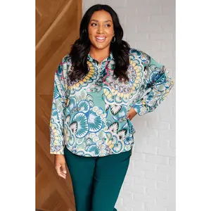 In the Willows Button Up Blouse in Teal Paisley