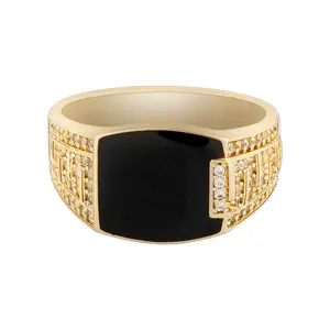 Men’s Black Onyx-Style Signet Ring – 14K Gold-Plated