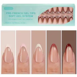 150Pcs French Gel Nail Tips Almond, Medium Nail Tips, Pre-French Tips Press on Nails, Acrylic Fake Nails for Nail Art DIY 15 Sizes