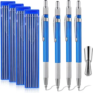 4 count Welders Pencil with 48 count  Round Refills, Mechanical Pencils Metal Marker with Built-in Sharpener for Pipe Fitter Welder Steel Construction Fabrication Woodworking
