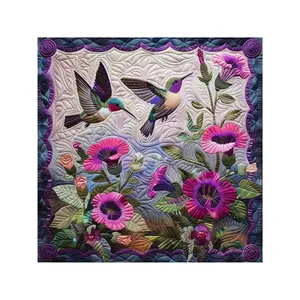 Quilted Flannel Hummingbird Blanket - Retro Bedspread Suitable All-Season Soft Warm Bedspread, Multicolor Bird Cozy Couch Bed Cover, Quilted Bedspread & Room Decor