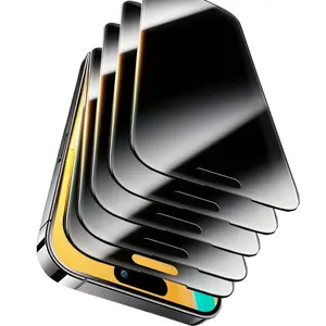 5PCS Anti Spy Screen Protector for iPhone 12 11 13 14 15 16 16E Pro Max Plus Privacy Tempered Glass Film 9H Hardness Ultra Thin 0.33mm Oil Repellent Coating Anti Peeping No Warranty