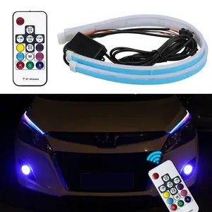 Multicolor Neon Car Turn Signal Light Strip, Car Decorative Light, Remote Control, Adjustable, 30cm/60cm, Soft Cuttable, Universal for Cars, Trucks, Suvs